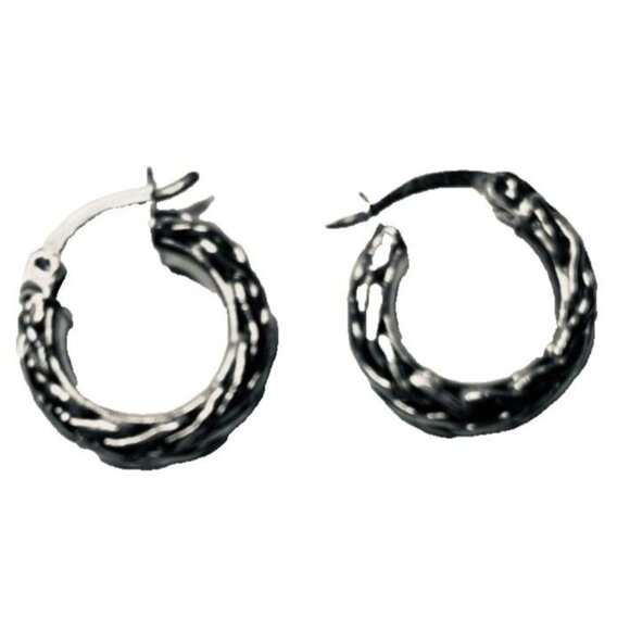 Sterling Silver Huggie Earrings Twist Rope Hoop 925 Turkey Artisan Crafted - Picture 5 of 13